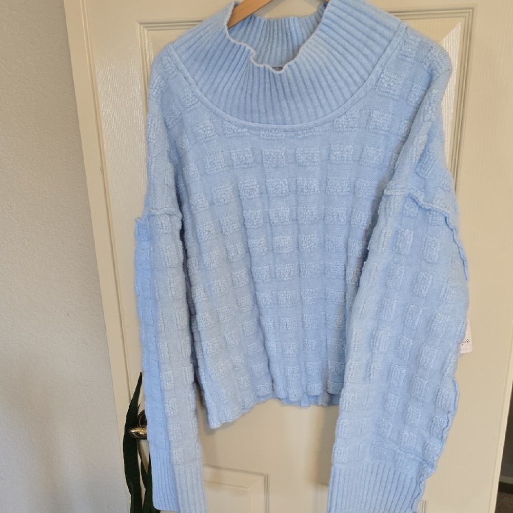 Free People Sky Blue Cowl Neck Sweater